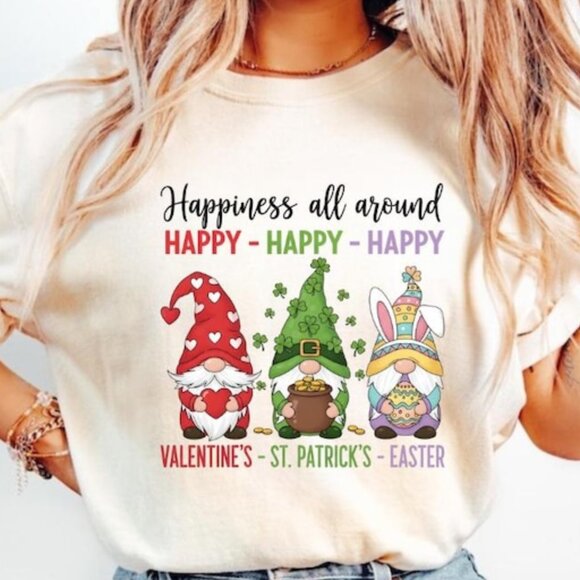 Tops - Happiness All Around T-Shirt, Cute Holiday Graphic Tee